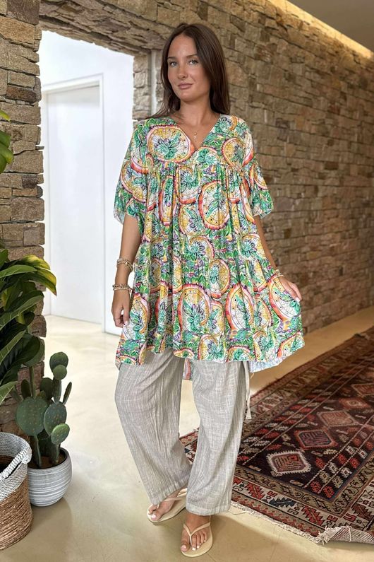 Made in Italy Cosmic Smock Tunic Greens /14 =